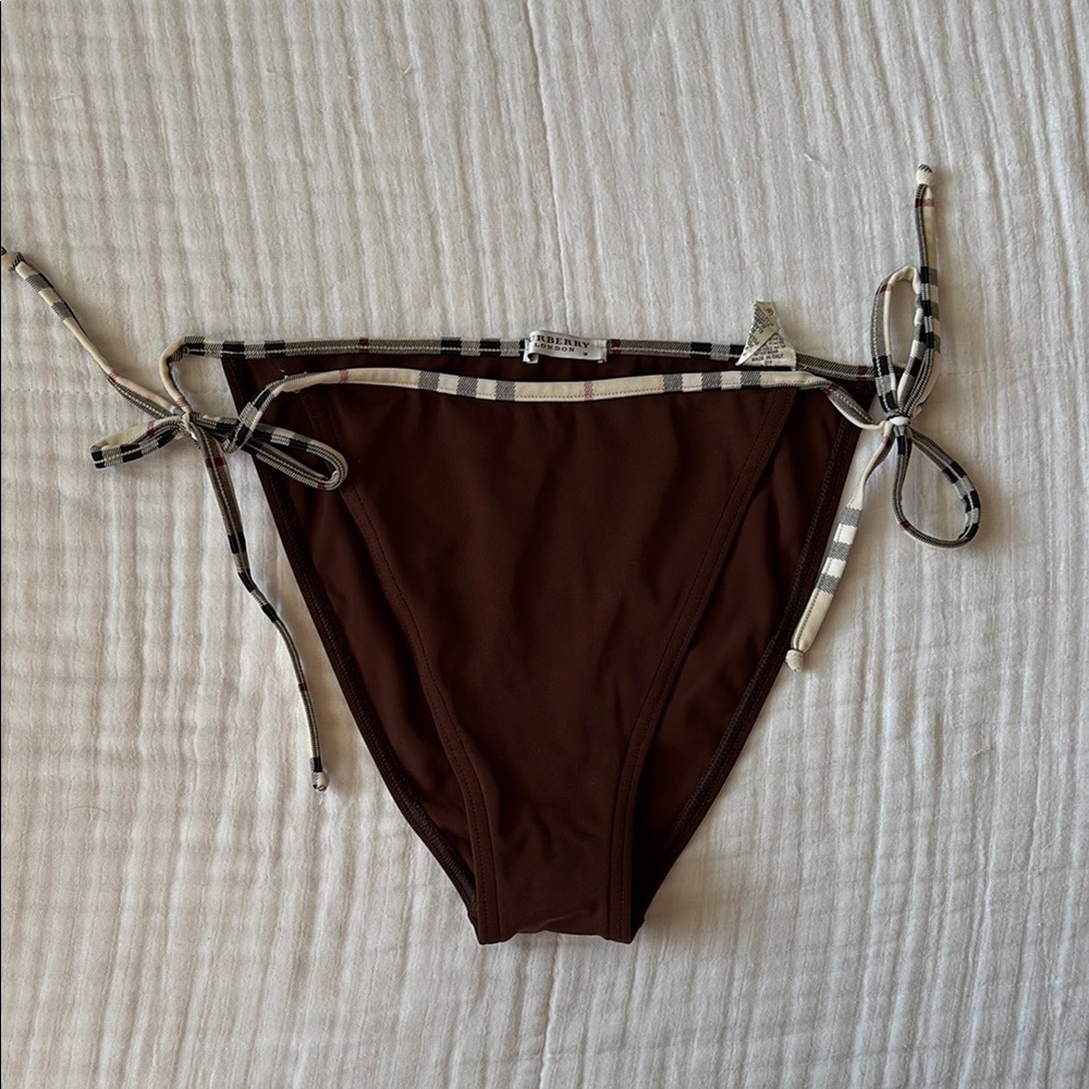 Burberry Brown Bikini Bottom with Checkered Trim